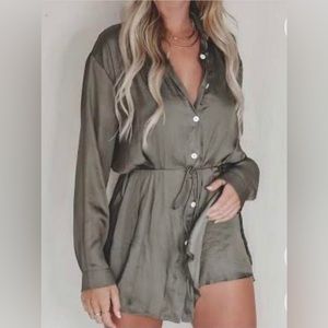 Nine to Five Matte Satin Button-Up Shirt Romper by Promesa